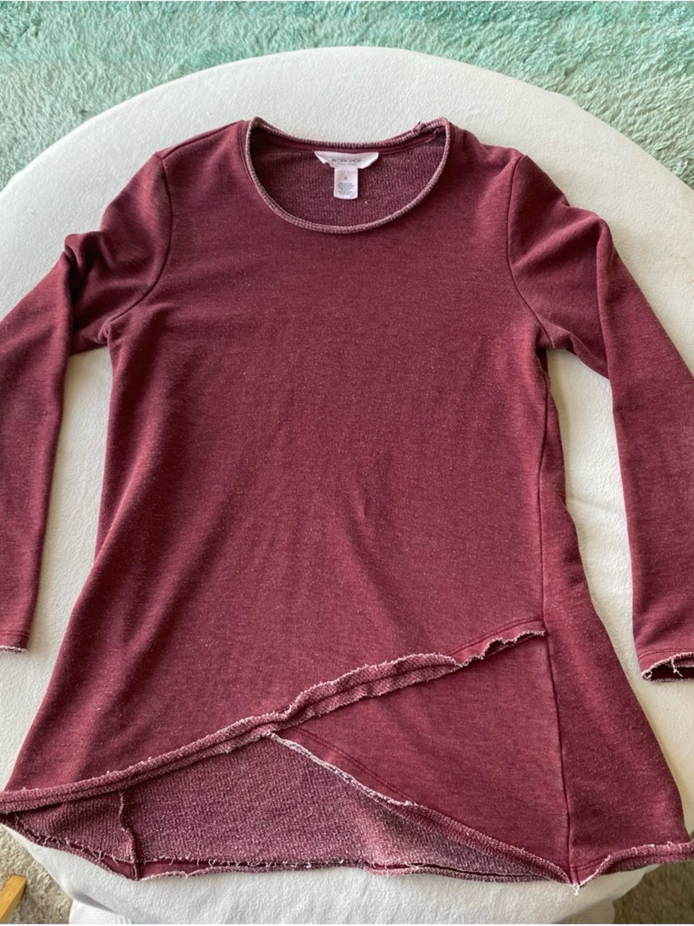 Workshop Republic Clothing Burgundy Long-Sleeve Asymmetric Hem Tee